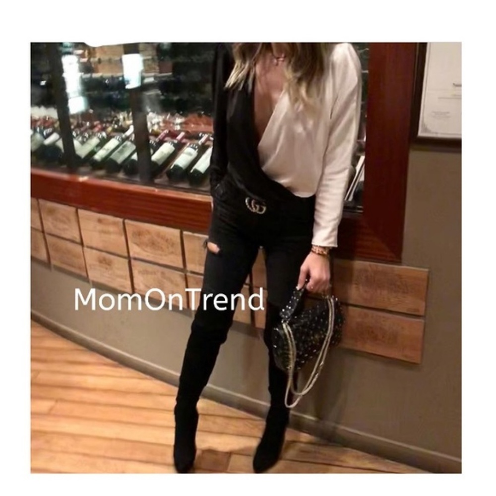 {boutique item} TWO-TONED CROSSOVER BODYSUIT - Picture 3 of 7